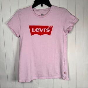 Levi’s 100% Cotton Pink Babydoll Tee Red Logo Graphic Casual T-shirt Women Small